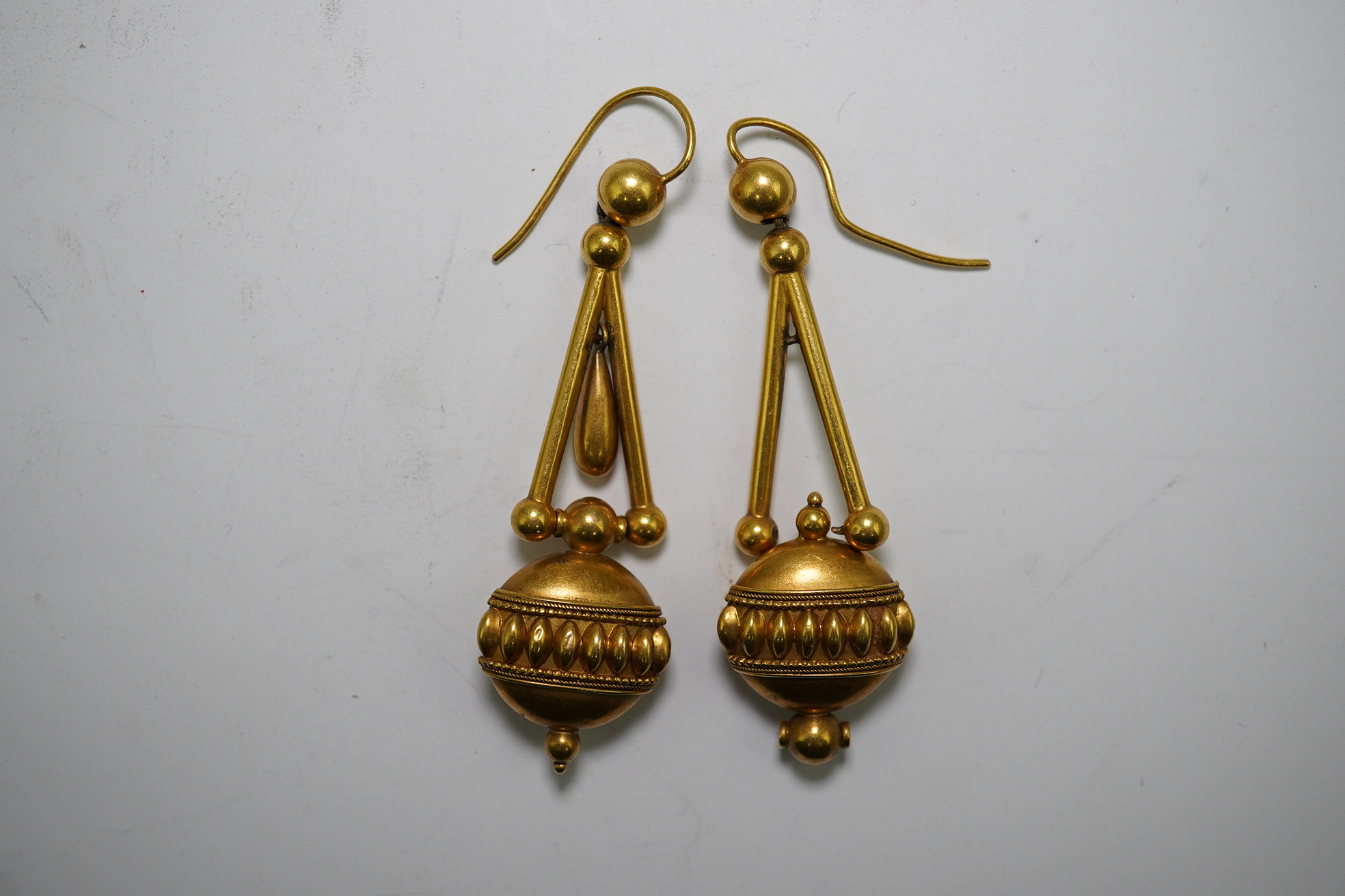 A pair of early Victorian gold drop earrings